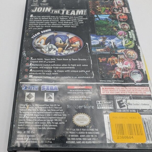 Sonic Heroes (Nintendo GameCube, 2004) CIB - TESTED - Picture 2 of 3